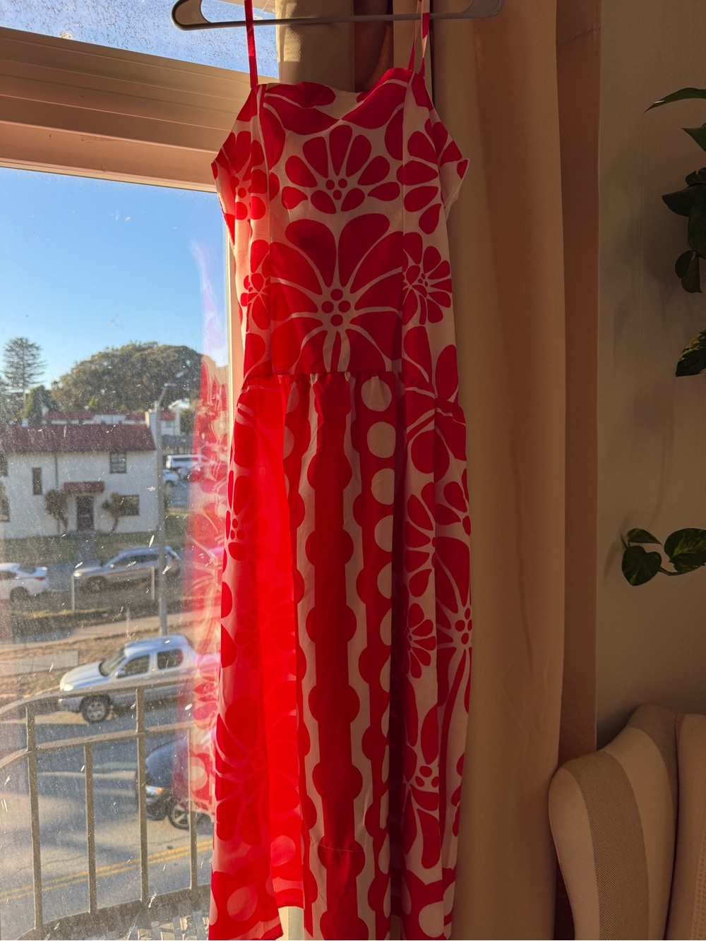 Red and White Floral Printed Dress with Drop Waist - Picture 7 of 7